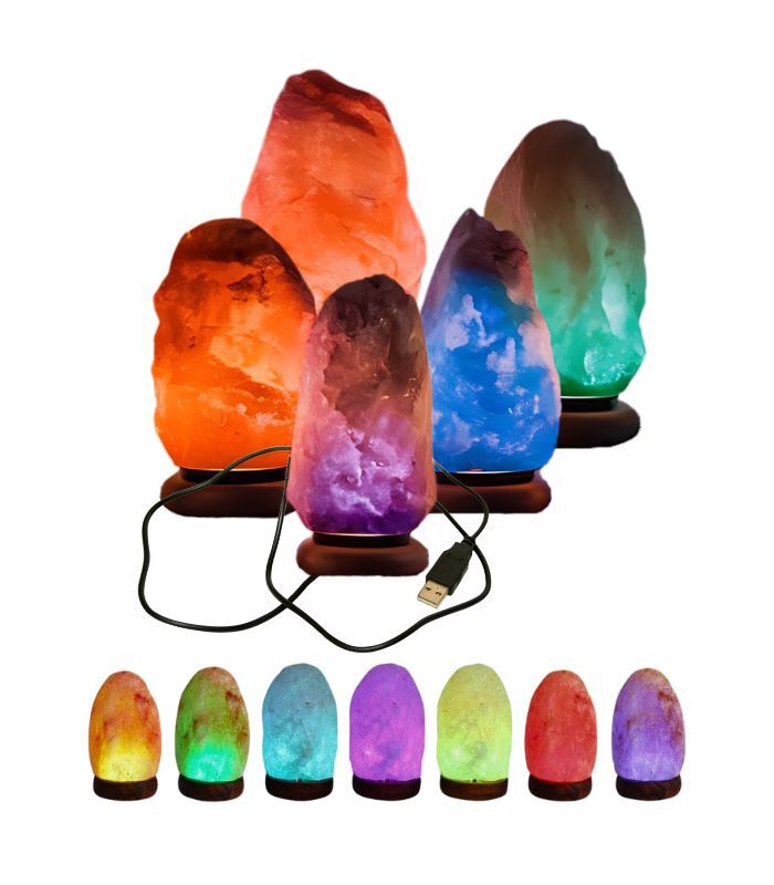 HIMALAYAN SALT LAMP - USB CORD - MULTICOLOR LED BULB